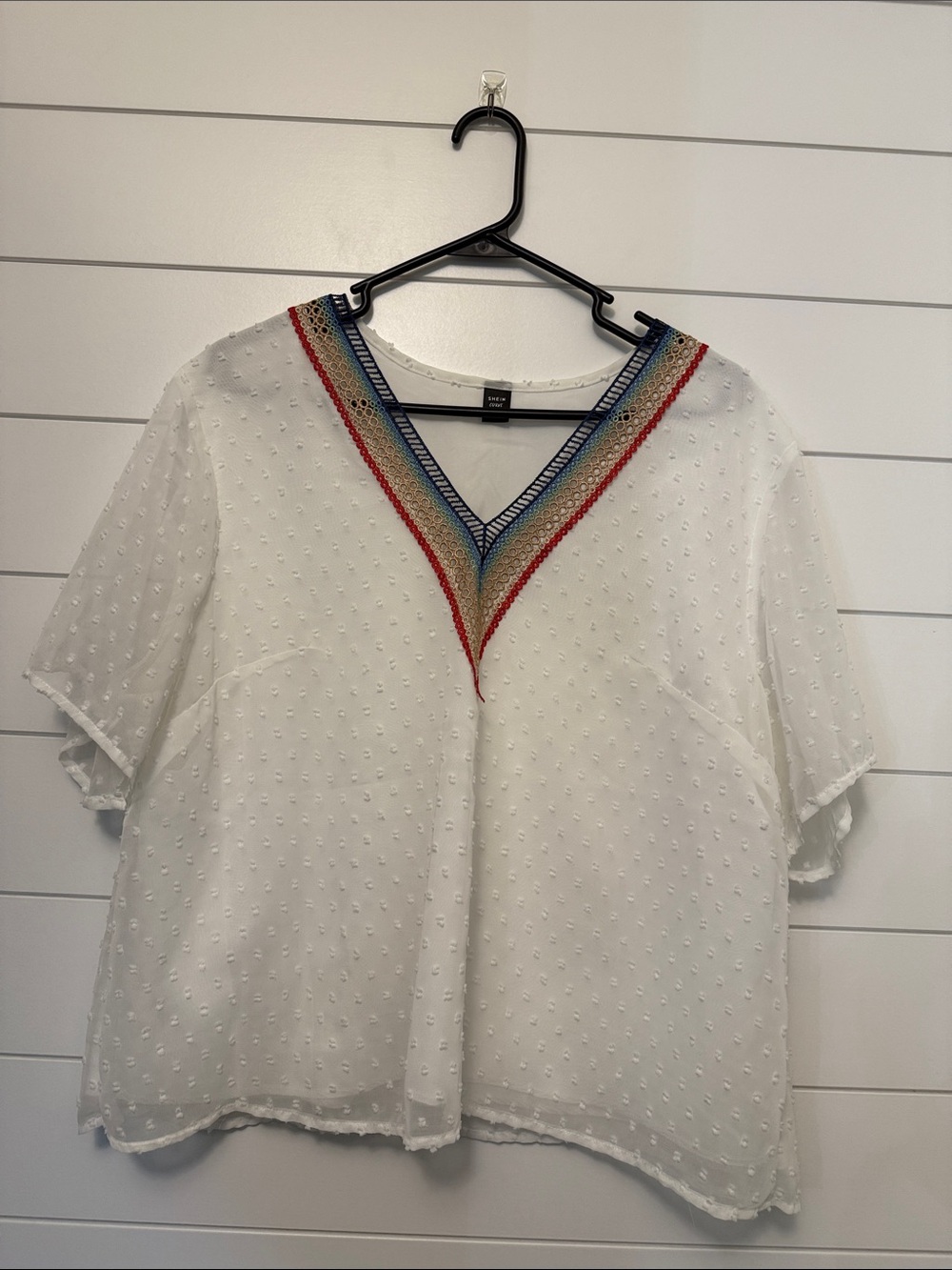 SHEIN White Swiss Dot Boho Blouse